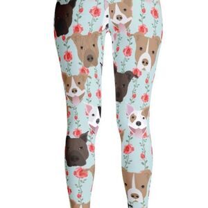 Blue and Brown Cartoon Bully Dog Print Leggings
